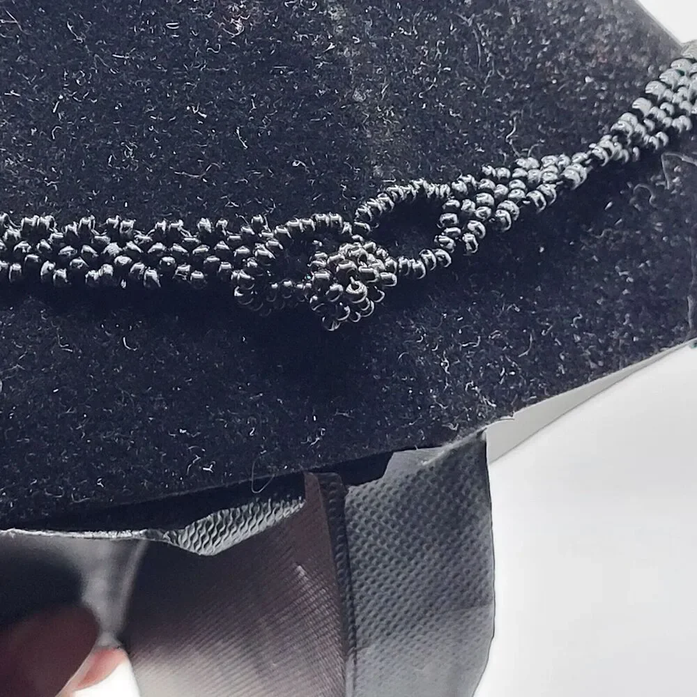 Antique Beaded Woven Victorian Beaded Silver and Black Choker Necklace 15.5 in